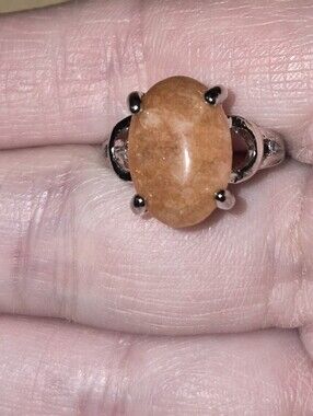 Silver Tone Sunstone Ring Size 6
